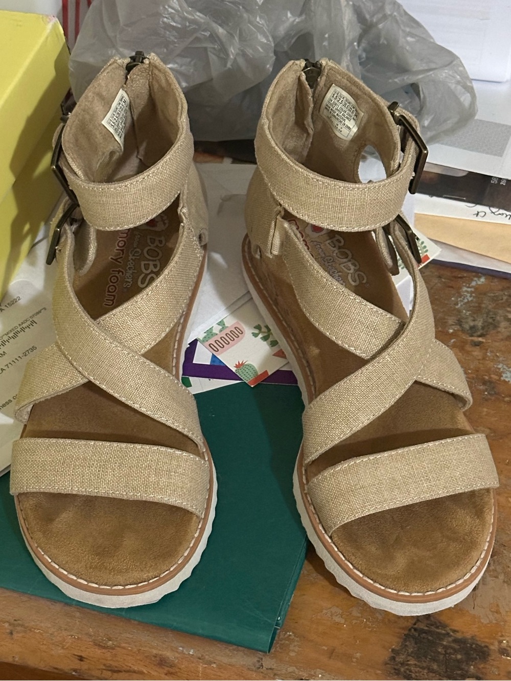 BOBS from Skechers Tan Crisscross Sandals